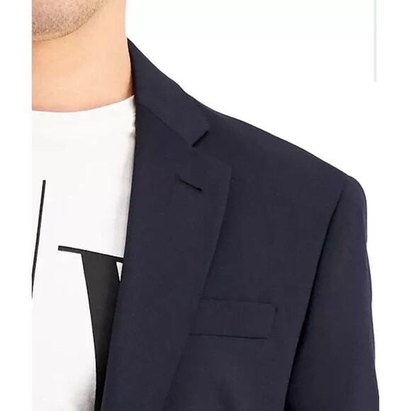 Armani Exchange New Men's Slim-Fit Navy Blue Solid Wool Suit Separate Jacket 44L - Picture 4 of 5